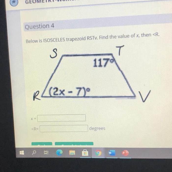 Rstv is an isosceles trapezoid with bases