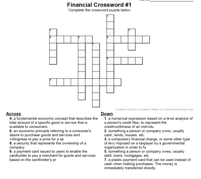 Personal finance crossword puzzle answer key